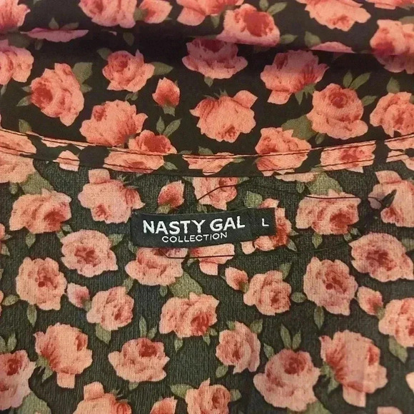 Nasty Gal Collection V Neck Rose Floral Puff Sleeve Ruffle Mini Wrap Dress - Picture 11 of 12